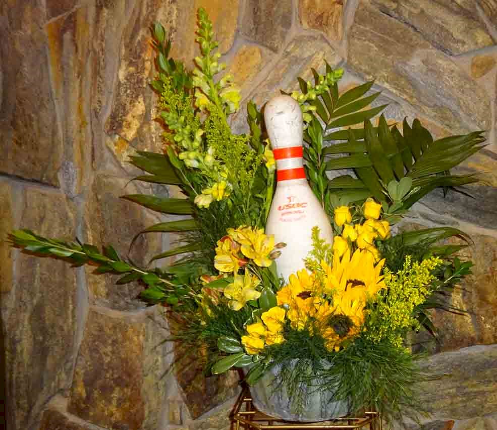 Flowers from Moses Building Center Bowling Team - Kathy Arthur, Cristi Ferguson, Mary Lynn Patterson, Andrea Aaberg, Jennifer Henrie, and Shar Moses